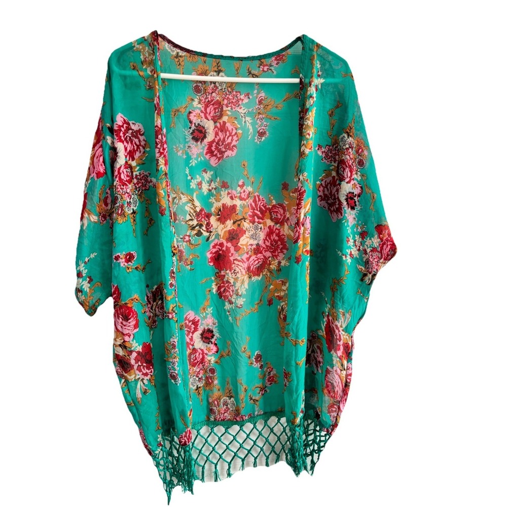 Floral Beach Cover Up Tassels Boho Western Hippie One Size Green‎ Pool Swim